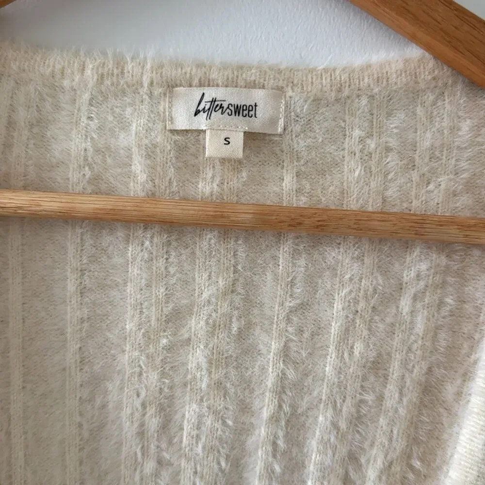 Y2K Bittersweet Tie Front Fuzzy Cropped Cardigan Cream Size S Coquette Girl